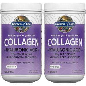 Garden of Life Marine & Grass-Fed Collagen Peptides Powder Supplement (Type I, III) with Probiotics, BCAAs & Hyaluronic Acid for Radiant Hair, Skin & Nails – Unflavored, 20g per serving, 12 Servings(9.52 Ounce (Pack of 2))