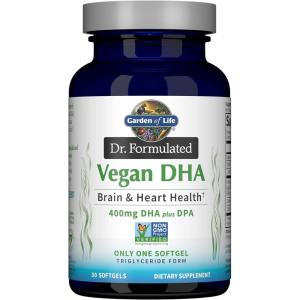 Garden of Life Omega 3 Vegan DHA Supplements Dr. Formulated Vegan DHA, 400mg DHA & 90mg DPA in Triglyceride Form from a Single Source, Omega 3 Supplement for Women’s and Men’s Health, 30 Softgels