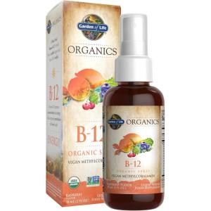 Garden of Life Organics B-12 Spray with Methylcobalamin – Liquid Vitamin Spray for Energy, Metabolism & Heart Health Support, Raspberry Flavor, 2 Fl Oz Bottle, 140 Servings