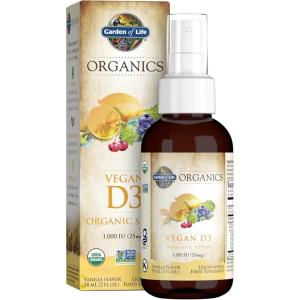Garden of Life Organics Vegan Vitamin D3 Spray with Plant Omegas – Liquid Vitamin D3 for Immune Support & Bone Health, 1000 IU, USDA Organic, Non-GMO, Vanilla Flavor, 2 Fl Oz Bottle, 125 Servings(2 Fl Oz (Pack of 1))