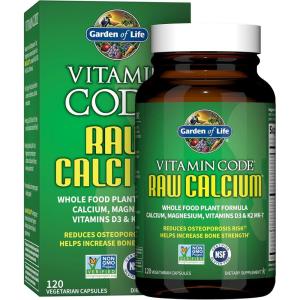 Garden of Life Raw Calcium Supplement for Women and Men – Vitamin Code Made from Whole Foods with Magnesium, K2, Vitamin D3 and Vitamin C Plus Probiotics for Digestion, 60 Capsules(120 Count (Pack of 1))
