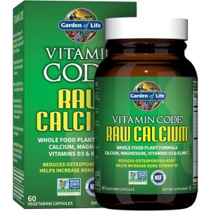 Garden of Life Raw Calcium Supplement for Women and Men – Vitamin Code Made from Whole Foods with Magnesium, K2, Vitamin D3 and Vitamin C Plus Probiotics for Digestion, 60 Capsules(60 Count (Pack of 6))