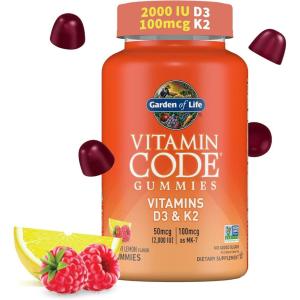Garden of Life Vitamin Code D3 & K2 Gummies with Prebiotics and Probiotics – Bone Health, Immune Health, and Digestive Support, Non-GMO, Gluten-Free, Raspberry Lemon Flavor, 45 Gummies(45 Count (Pack of 1))