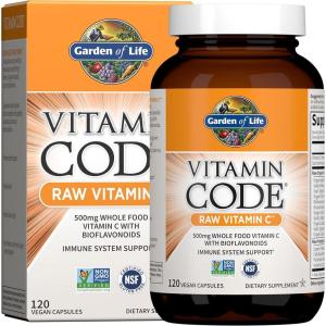 Garden of Life Vitamin Code Raw Vitamin C – 60 Capsules, 500mg Whole Food Vitamin C Capsules + Fruit & Veggie Blend & Probiotics, Supplements for Adults, Vegan, Gluten Free(120 Count (Pack of 1))