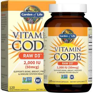 Garden of Life Vitamin D, Vitamin Code Raw D3, Vitamin D 2,000 IU, Raw Whole Food D3 Supplements with Chlorella, Fruit, Veggies & Probiotics for Bone & Immune Health, 60 Vegetarian Capsules(120 Count (Pack of 1))