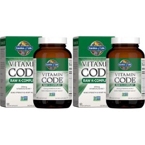 Garden of Life Vitamin K2 and K1, Vitamin Code Vegan K Complex Vitamin for Bone Strength and Heart Health, Omega Rich Flax Seed Oil, Trace Minerals, Probiotics, 60 Day Supply(60 Count (Pack of 2))