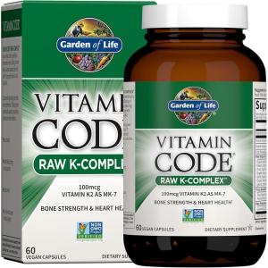 Garden of Life Vitamin K2 and K1, Vitamin Code Vegan K Complex Vitamin for Bone Strength and Heart Health, Omega Rich Flax Seed Oil, Trace Minerals, Probiotics, 60 Day Supply(60 Count (Pack of 1))
