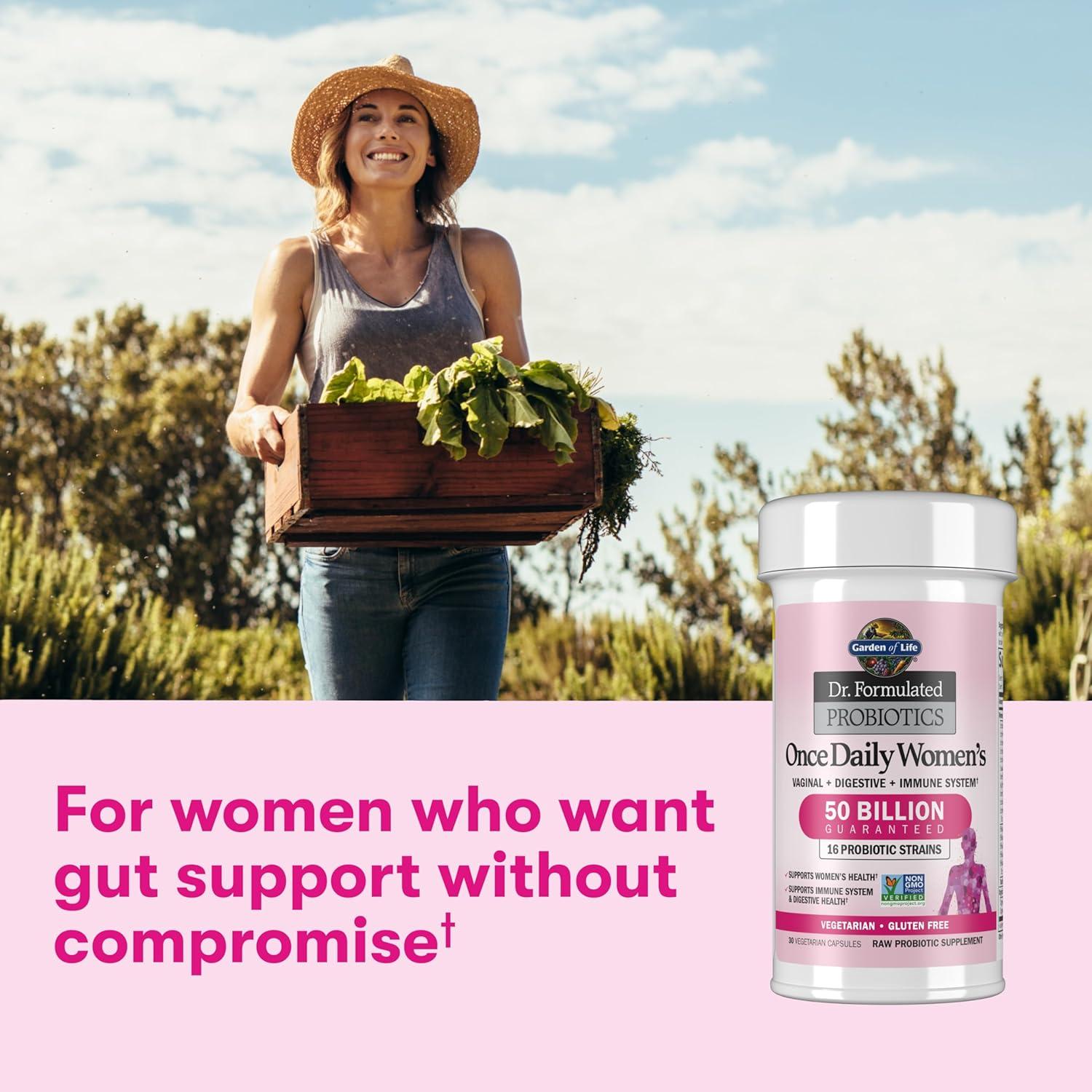 image:imageGarden of Life Once Daily Dr Formulated Probiotics for Women 50 Billion CFU 16 Probiotic Strains with Organic Prebiotics for Digestive Vaginal amp Immune Health Dairy Free Shelf Stable 30 Capsules30 Count Pack of 6