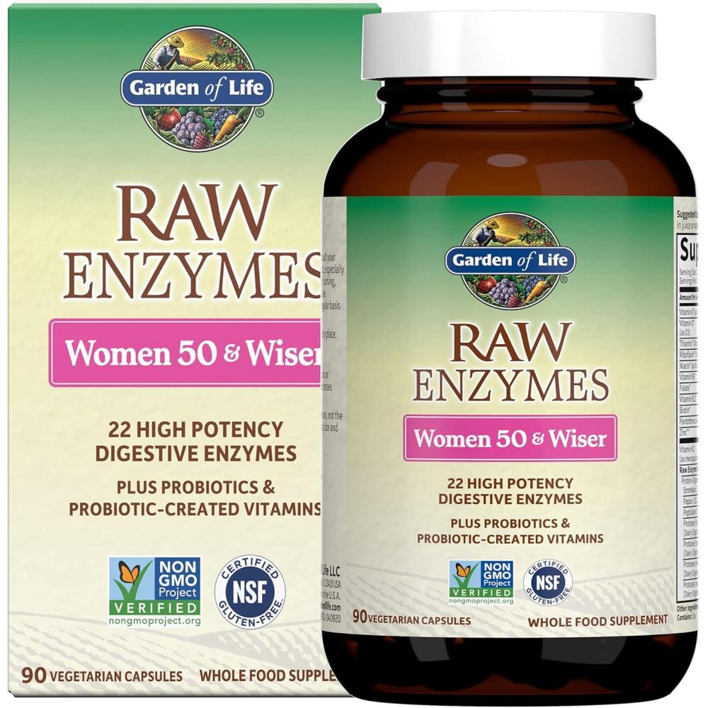 image:imageGarden of Life 22 Digestive Enzymes for Women 50 amp Over with Bromelain Papain amp Lactase plus Probiotics amp Vitamins B12 Biotin amp Zinc RAW Enzymes NonGMO GlutenFree Vegetarian 90 capsules