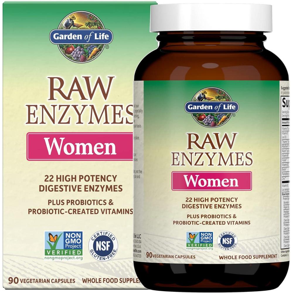 image:imageGarden of Life 22 Powerful Raw Enzymes for Women with Papain Bromelain Lactase plus Probiotics and Vitamins B12 Biotin and Zinc Dietary Supplement with Digestive Enzymes Vegetarian 90 Capsules