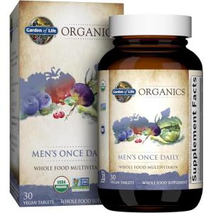 Garden of Life Once Daily Whole Food Multivitamin for Men, Organic Mens Vitamins & Minerals, Vitamin C, Zinc, Vegan, for Health & Well-Being, 30 Tablets(30 Count (Pack of 1))