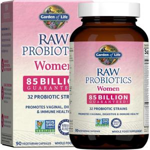 Garden of Life Raw Probiotics Women – 32 Strains – Dietary Supplement for Immune, Digestive & Vaginal Health Support – Aids Female Health – 90 Vegetarian Capsules