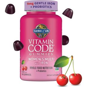Garden of Life Vitamin Code Women’s Multivitamin Gummy with Iron: Folate, Biotin, D3 & B12 for Hair, Skin & Nails + Probiotics for Immune Health & Digestion, Non-GMO, Gluten-Free, 90 Cherry Gummies(90 Count (Pack of 1))