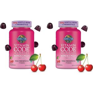 Garden of Life Vitamin Code Women’s Multivitamin Gummy with Iron: Folate, Biotin, D3 & B12 for Hair, Skin & Nails + Probiotics for Immune Health & Digestion, Non-GMO, Gluten-Free, 90 Cherry Gummies(90 Count (Pack of 2))