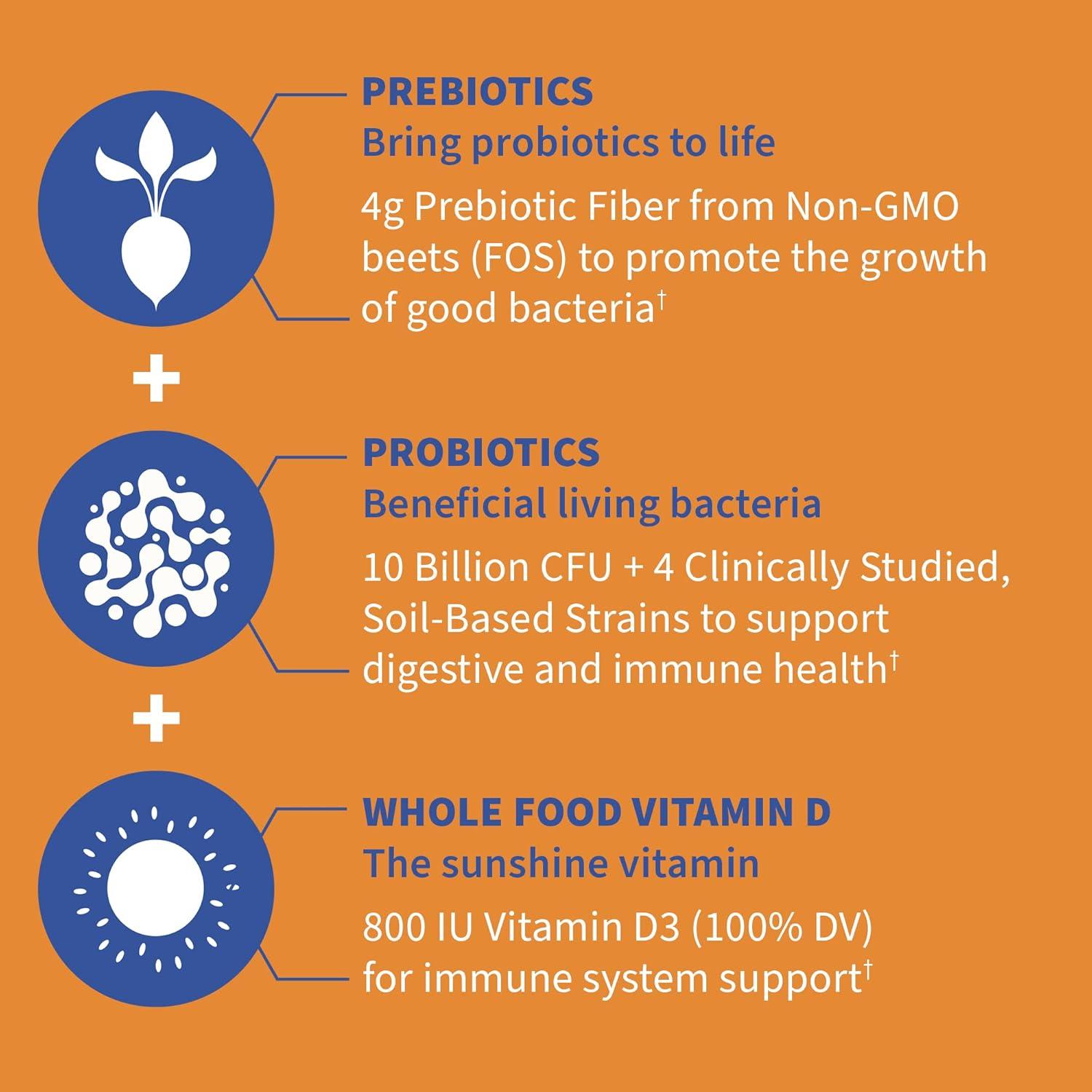 image:imageGarden of Life Dr Formulated 10 Billion CFU Prebiotic Fiber amp Probiotic Gummies with Vitamin D3 for Digestive and Immune Health Gluten Free Non GMO No Added Sugar Orange Dream Flavor 60 Gummies60 Count Pack of 1
