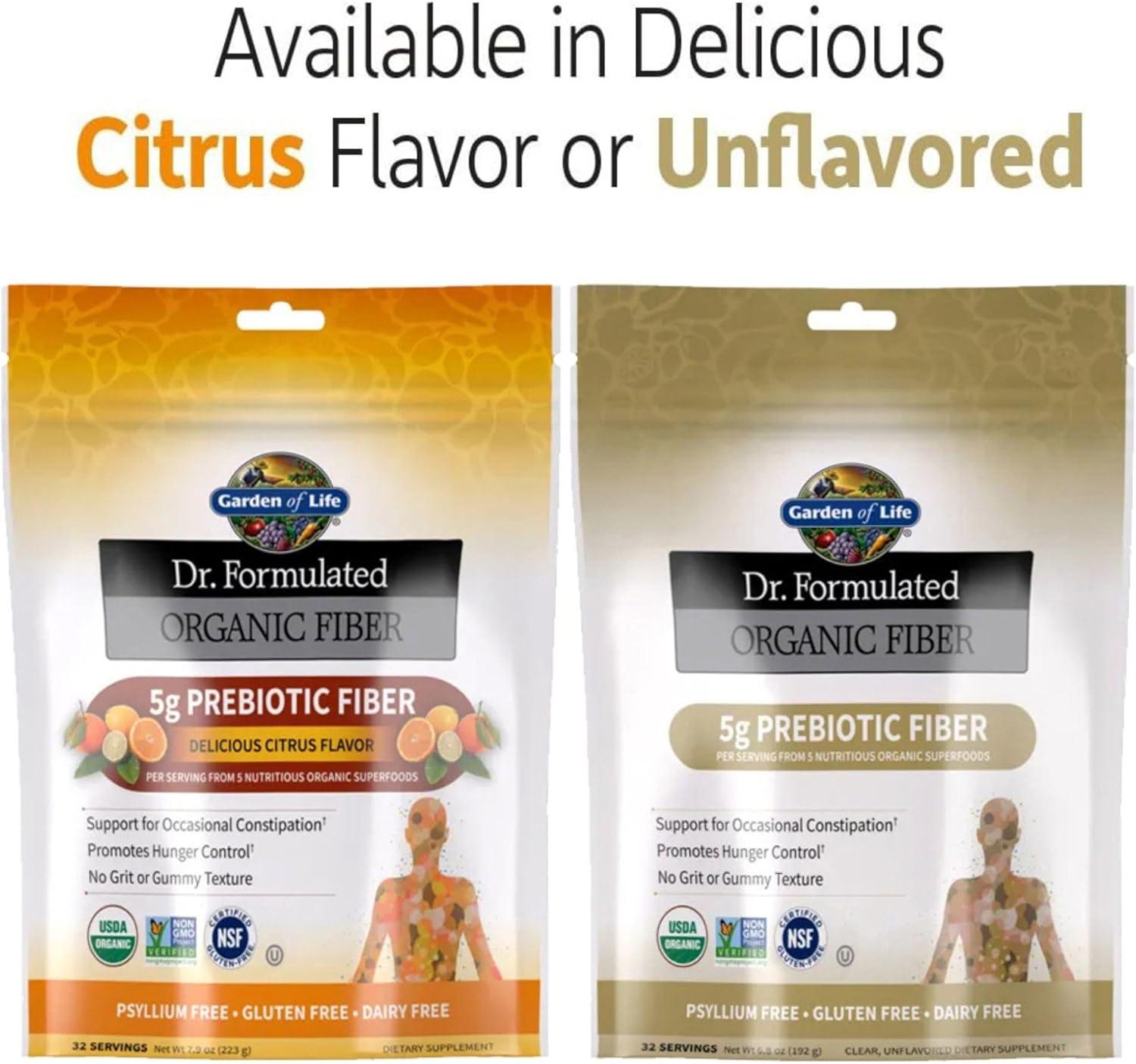 image:imageGarden of Life Dr Formulated Organic Fiber Powder Unflavored Prebiotic Superfood Fiber Supplement Constipation Relief Psyllium Free 32 ServingsCitrus