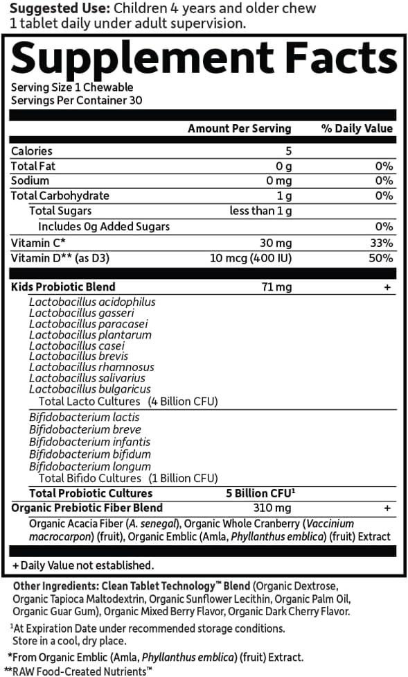 image:imageGarden of Life Dr Formulated Probiotics Organic Kids plus Vitamin C amp D Berry Cherry Gluten Dairy amp Soy Free Immune amp Digestive Health Supplement No Added Sugar 30 Chewables Shelf Stable