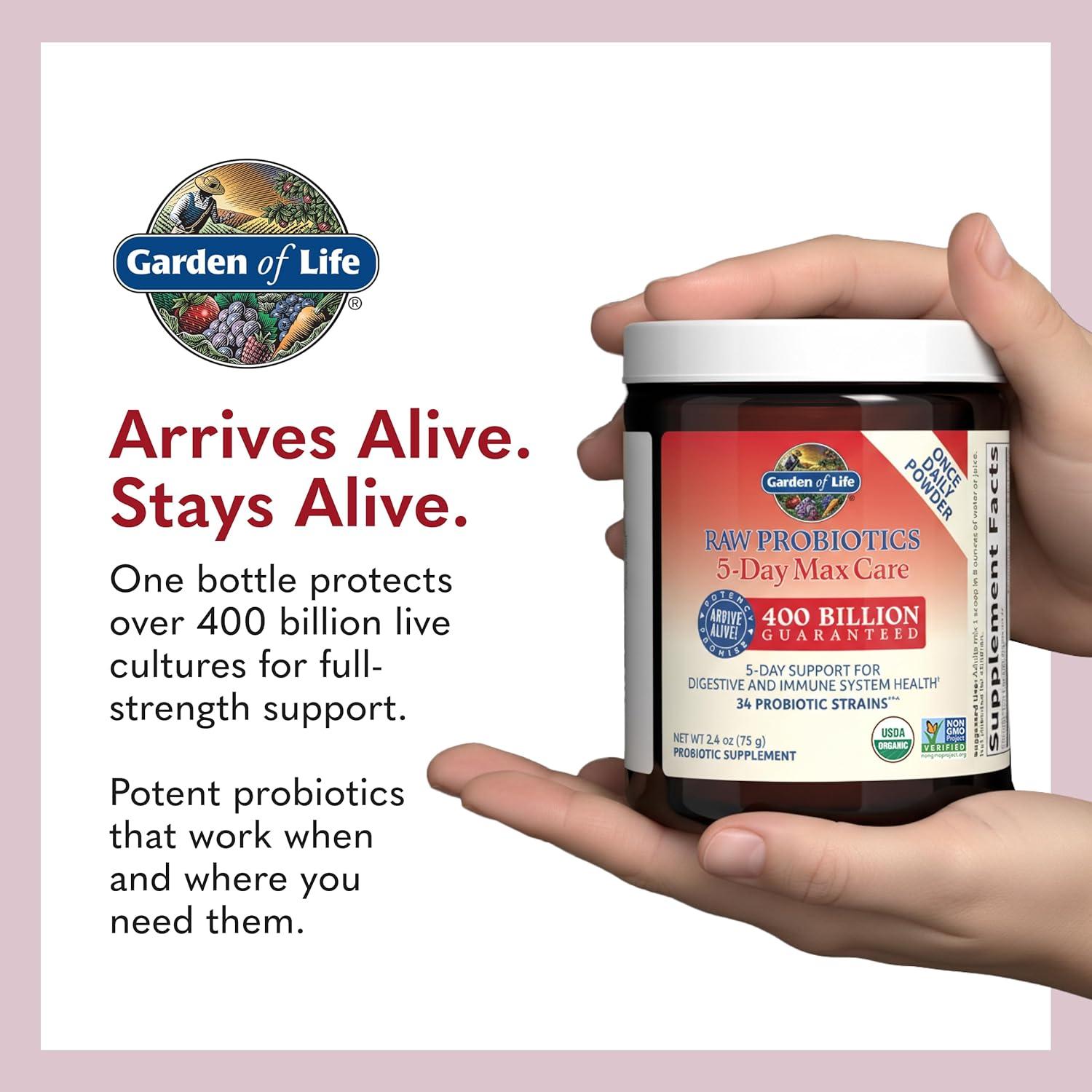image:imageGarden of Life Raw Probiotics 5Day Max Care 400 Billion CFU Probiotic Powder for Digestive amp Immune Support Banana 5 Servings