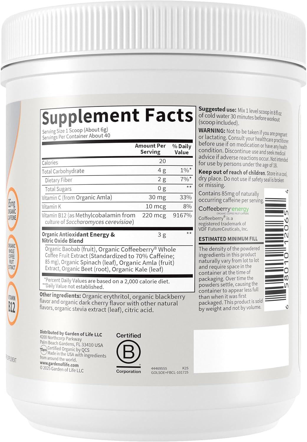 image:imageGarden of Life Sport Organic PlantBased Energy Focus Vegan Clean Pre Workout Powder Sugar amp Gluten Free BlackBerry Cherry with 85mg Caffeine Natural NO Booster B12 40 Servings 814 OzBlackBerry Cherry