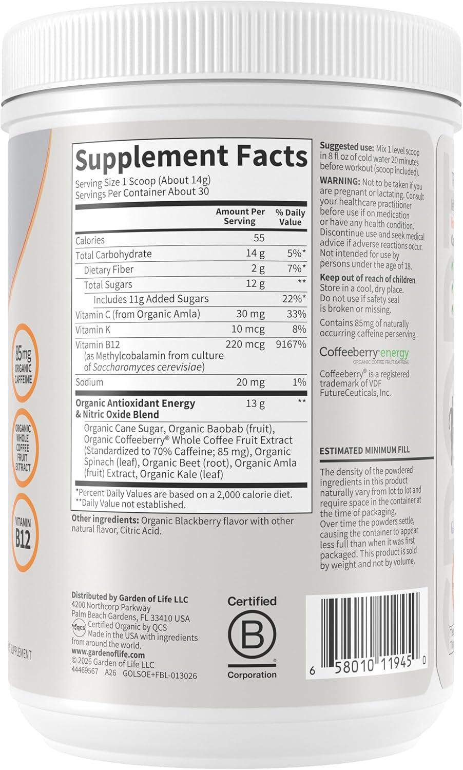 image:imageGarden of Life Sport Organic PlantBased Energy Focus Vegan Clean Pre Workout Powder Sugar amp Gluten Free BlackBerry Cherry with 85mg Caffeine Natural NO Booster B12 40 Servings 814 OzBlackberry