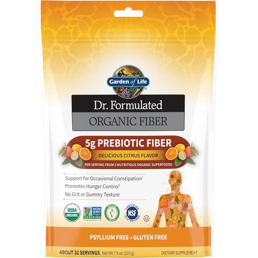 image:imageGarden of Life Dr Formulated Organic Fiber Powder Unflavored Prebiotic Superfood Fiber Supplement Constipation Relief Psyllium Free 32 ServingsCitrus