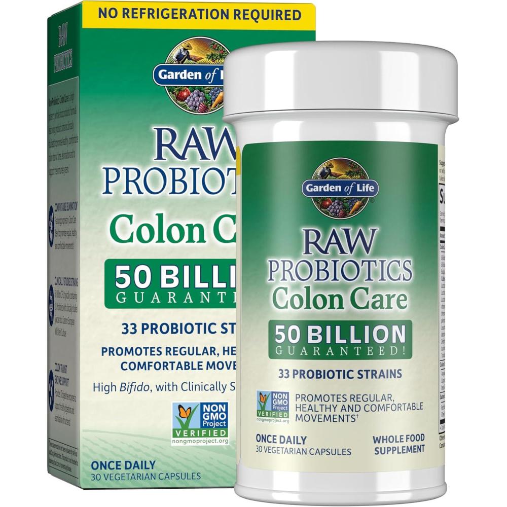 image:imageGarden of Life Probiotics for Women and Men  Raw Probiotics Colon Care 50 Billion CFU and Enzymes Shelf Stable Once Daily Acidophilus Probiotic for Regularity and Immune Health Support 30 Capsules30 Count Pack of 1