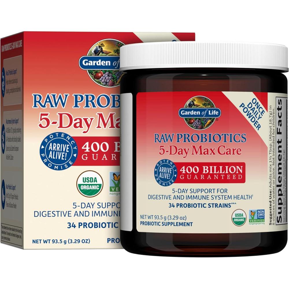 image:imageGarden of Life Raw Probiotics 5Day Max Care  400 Billion CFU  Probiotic Powder for Digestive amp Immune Support  Banana 5 Servings