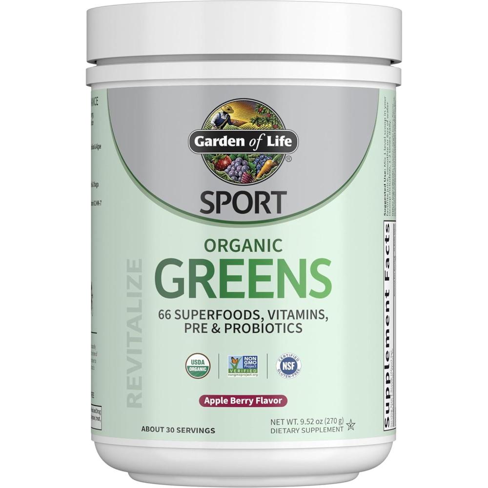 image:imageGarden of Life Sport Nutrition Greens and Superfoods Powder for Women and Men  Apple Berry Organic Blend  Spirulina Fruit Vitamins Pre amp Probiotics Mushrooms Athletic Supplements 30 ServingsApple Berry