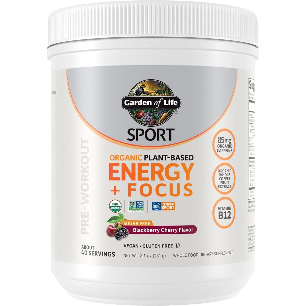 image:imageGarden of Life Sport Organic PlantBased Energy  Focus Vegan Clean Pre Workout Powder Sugar amp Gluten Free BlackBerry Cherry with 85mg Caffeine Natural NO Booster B12 40 Servings 814 OzBlackBerry Cherry