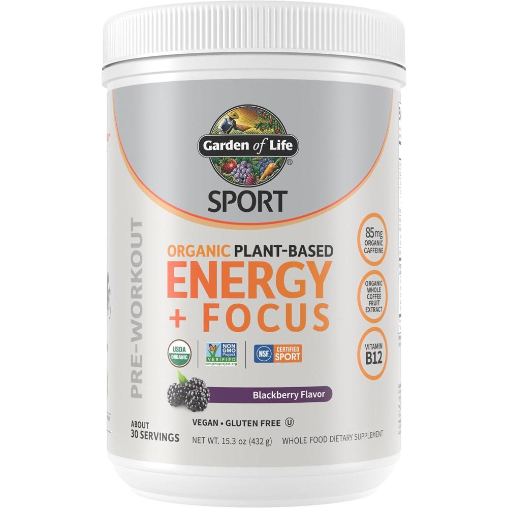 image:imageGarden of Life Sport Organic PlantBased Energy  Focus Vegan Clean Pre Workout Powder Sugar amp Gluten Free BlackBerry Cherry with 85mg Caffeine Natural NO Booster B12 40 Servings 814 OzBlackberry