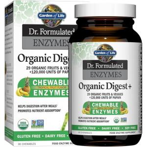 Garden of Life Digestive Enzymes with Papain, Bromelain and Lipase for Nutrient Absorption and Digestion Support, Tropical Fruit Flavor, Dietary Supplement, Certified Vegan, 90 Chewables(Tropical Fruit)
