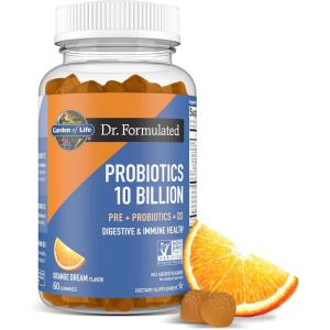 Garden of Life Dr Formulated 10 Billion CFU Prebiotic Fiber & Probiotic Gummies with Vitamin D3 for Digestive and Immune Health – Gluten Free, Non GMO, No Added Sugar, Orange Dream Flavor, 60 Gummies(60 Count (Pack of 1))
