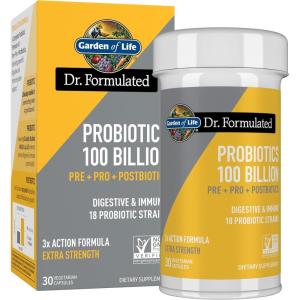 Garden of Life Dr. Formulated Pre, Post & Probiotics 100 Billion CFU Once Daily 3-in-1 Complete Probiotics, Prebiotics & Postbiotics Supplement for Women and Men – Extra Strength, 30 Day Supply(30 Count (Pack of 1))
