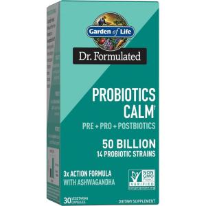 Garden of Life Dr. Formulated Pre, Post & Probiotics Calm 50 Billion CFU Daily 3-in-1 Complete Supplement with Ashwagandha – Mood Support, Digestive & Immune Support, 30 Vegetarian Capsules(30 Count (Pack of 1))
