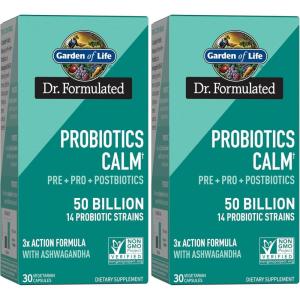 Garden of Life Dr. Formulated Pre, Post & Probiotics Calm 50 Billion CFU Daily 3-in-1 Complete Supplement with Ashwagandha – Mood Support, Digestive & Immune Support, 30 Vegetarian Capsules(30 Count (Pack of 2))