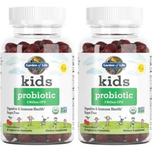 Garden of Life Kids Probiotic 3 Billion CFU, Cherry Flavor Gummies – Sugar Free Once Daily Probiotics for Kids, Probiotics plus Fiber for Children’s Digestive & Immune Health, 30 Vegetarian Gummies(30 Count (Pack of 2))