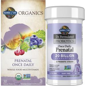 Garden of Life Once Daily Prenatal Bundle: Organics Prenatal Once Daily Multivitamin, 30 Vegan Tablets + Dr. Formulated Once Daily Prenatal Probiotics 20 Billion CFU, 30 Vegetarian Capsules