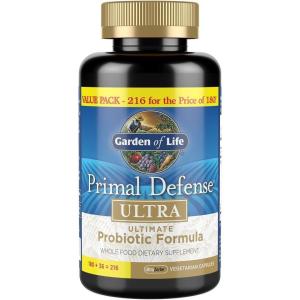 Garden of Life Probiotics for Digestive Health Balance, Primal Defense Ultra Ultimate Formula, 15 Billion CFU and 13 Strains Plus HSOs, Vegetarian and Gluten Free, 90 Capsules(216 Count (Pack of 1))