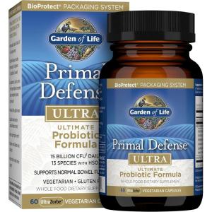 Garden of Life Probiotics for Digestive Health Balance, Primal Defense Ultra Ultimate Formula, 15 Billion CFU and 13 Strains Plus HSOs, Vegetarian and Gluten Free, 90 Capsules(60 Count (Pack of 1))