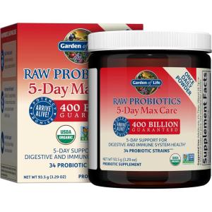 Garden of Life Raw Probiotics 5-Day Max Care – 400 Billion CFU – Probiotic Powder for Digestive & Immune Support – Banana, 5 Servings