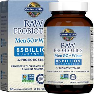 Garden of Life Raw Probiotics Men 50 & Wiser – 85 Billion Live Cultures – Supports Immune, Colon & Gut Health – 90 Vegetarian Capsules