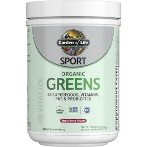 Garden of Life Sport Nutrition Greens and Superfoods Powder for Women and Men – Apple Berry, Organic Blend – Spirulina, Fruit, Vitamins, Pre & Probiotics, Mushrooms, Athletic Supplements, 30 Servings(Apple Berry)