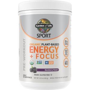 Garden of Life Sport Organic Plant-Based Energy + Focus Vegan Clean Pre Workout Powder, Sugar & Gluten Free BlackBerry Cherry with 85mg Caffeine, Natural NO Booster, B12, 40 Servings, 8.14 Oz(Blackberry)