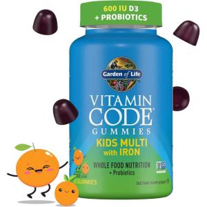 Kids Multivitamin Gummy with Iron + Probiotics for Immune Health & Digestion: Vitamins D, C, E, B, Zinc for Energy & Development, Vitamin Code, Non-GMO, Gluten-Free, 90 Orange Gummies, 30 Day Supply(90 Count (Pack of 1))