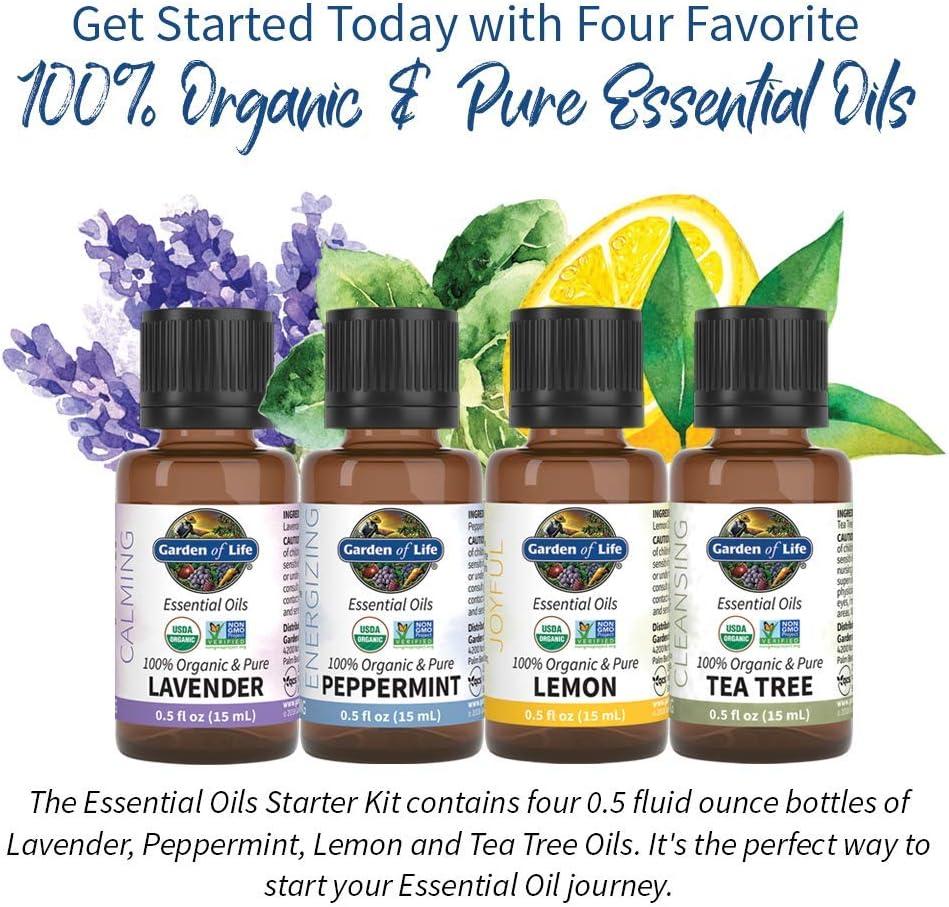 image:imageGarden of Life Essential Oils Starter Pack Lavender Peppermint Lemon Tea Tree 2 fl oz Liquid 60 mL Set of 405 fl oz Bottles 100 USDA Organic amp Pure NonGMO for Diffuser Aromatherapy