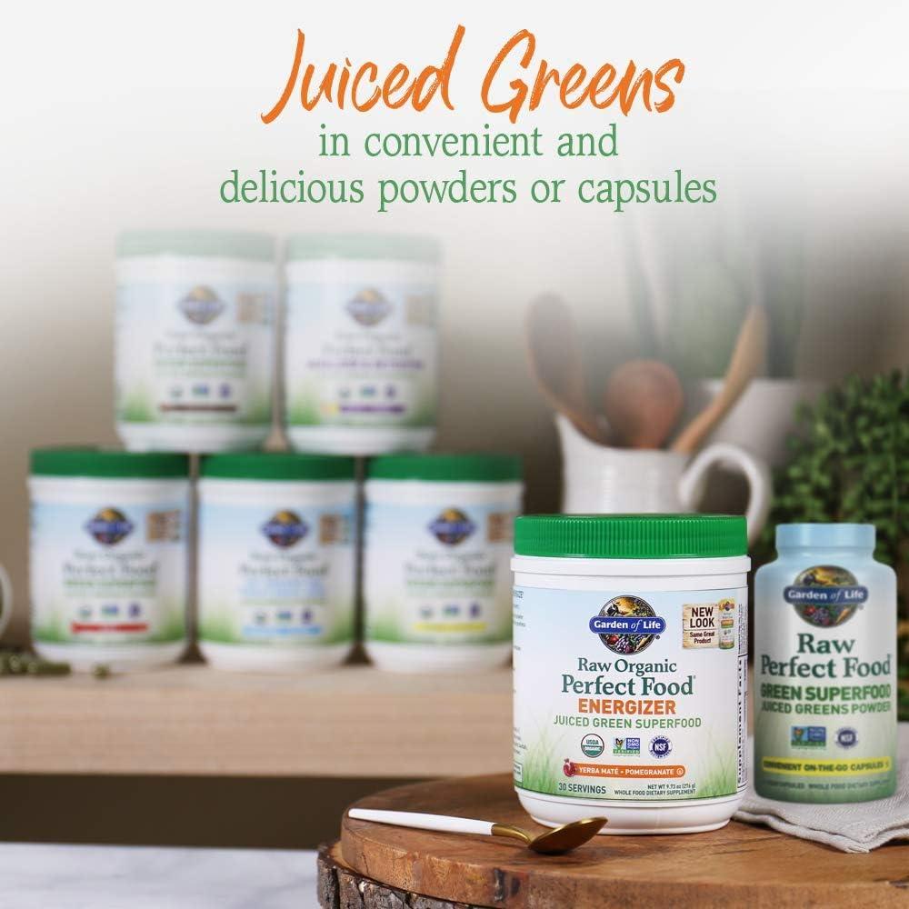 image:imageGarden of Life Raw Organic Perfect Food Energizer Juiced Green Superfood Powder Yerba Mate Pomegranate 30 Servings Green Superfood Powder amp Probiotics Gluten Free Whole Food Greens Supplements10 Ounce Pack of 2