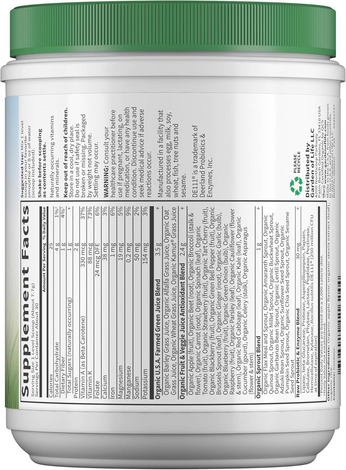 image:imageGarden of Life Raw Organic Perfect Food Green Superfood Juiced Greens Powder Original SteviaFree 30 Servings NonGMO Gluten Free Whole Food Dietary Supplement Alkalize Detoxify EnergizeApple