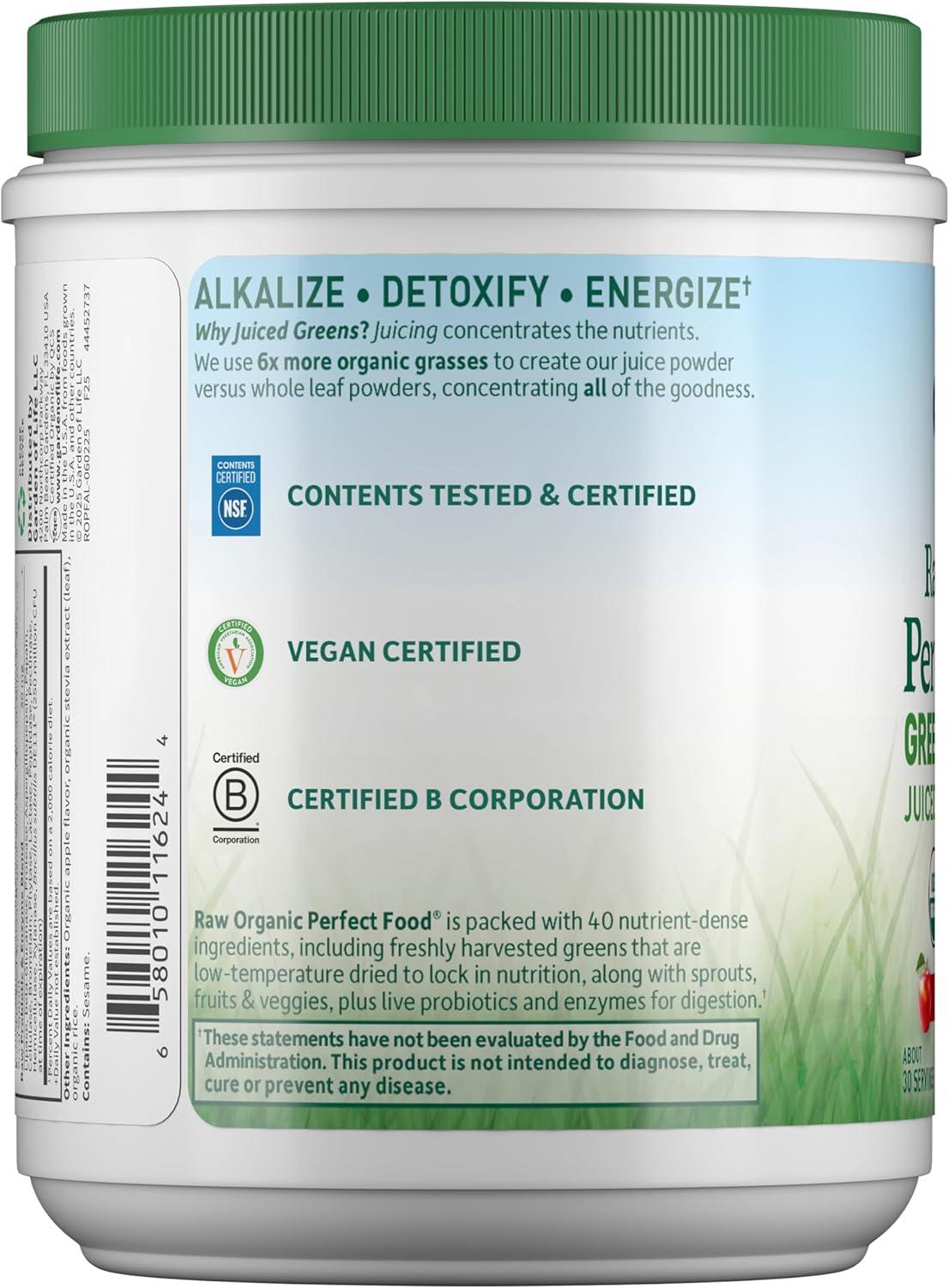 image:imageGarden of Life Raw Organic Perfect Food Green Superfood Juiced Greens Powder Original SteviaFree 30 Servings NonGMO Gluten Free Whole Food Dietary Supplement Alkalize Detoxify EnergizeApple