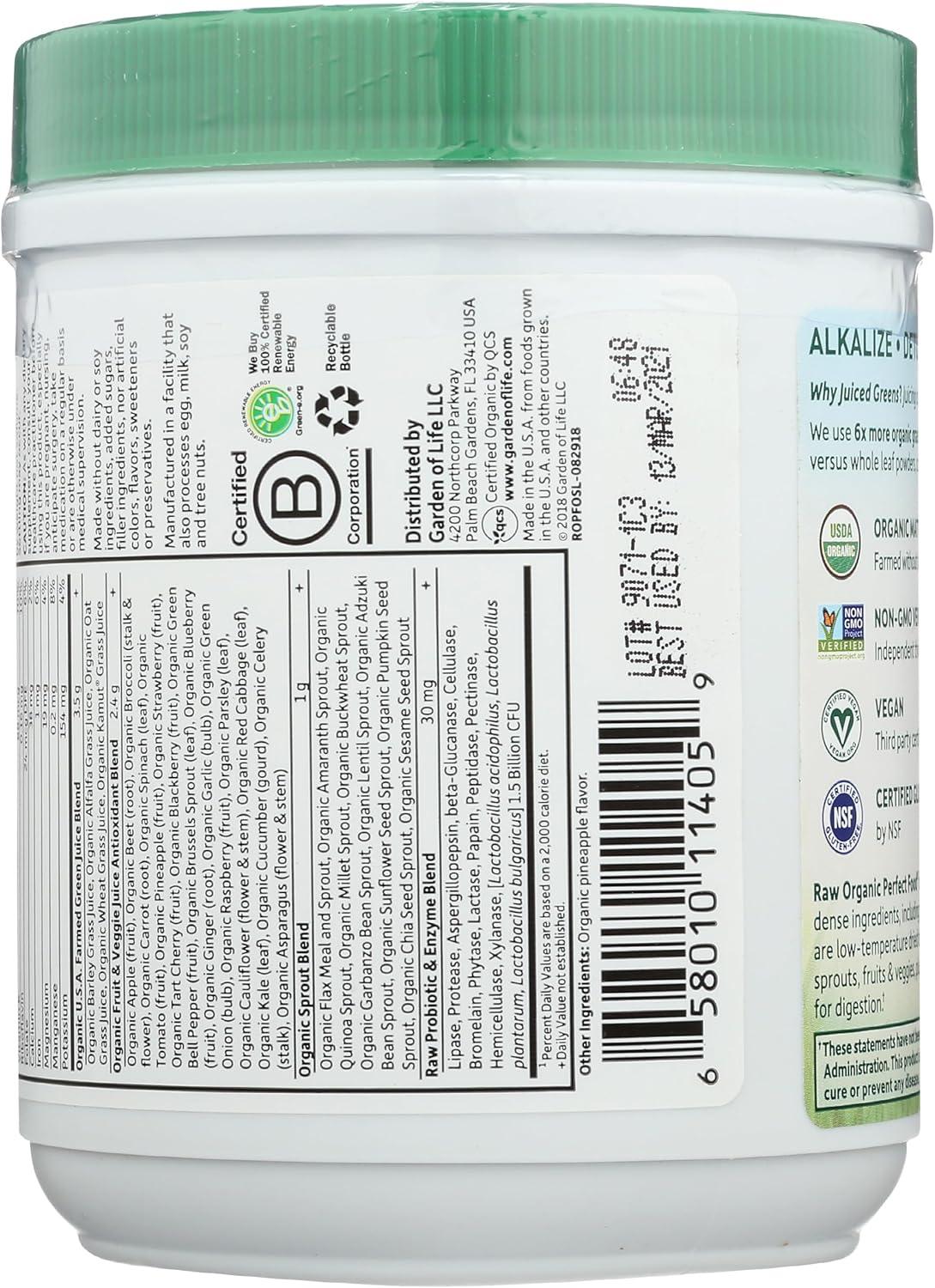 image:imageGarden of Life Raw Organic Perfect Food Green Superfood Juiced Greens Powder Original SteviaFree 30 Servings NonGMO Gluten Free Whole Food Dietary Supplement Alkalize Detoxify EnergizeOriginal
