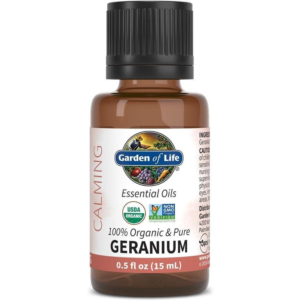 image:imageGarden of Life Essential Oil Geranium 05 fl oz 15 mL 100 USDA Organic amp Pure Clean Undiluted amp NonGMO for Diffuser Aromatherapy Meditation Balance Relaxation Calming Floral Aromatic